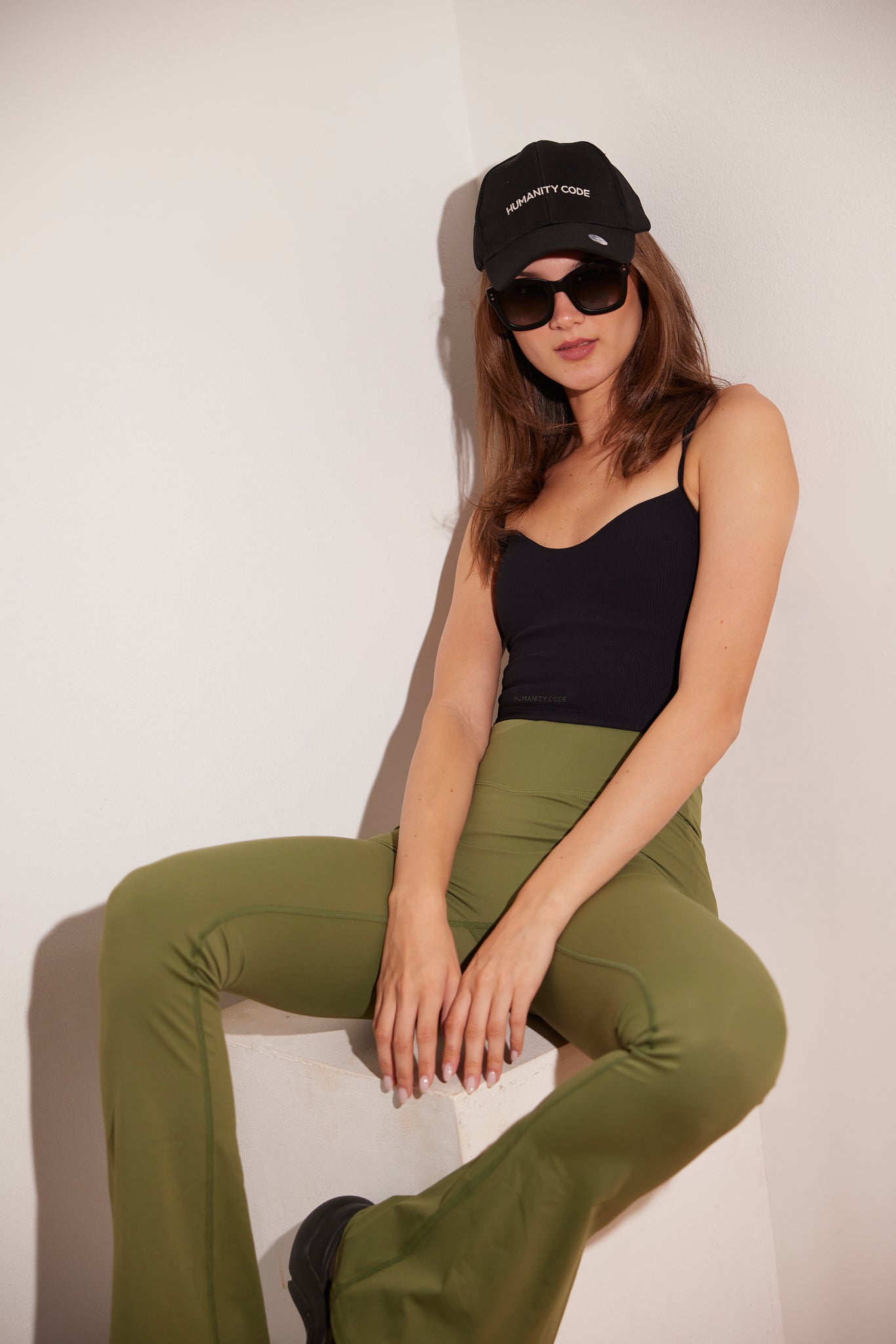 SoftSkin High-Waist Flare Yoga Pant with Pocket in Olive Green