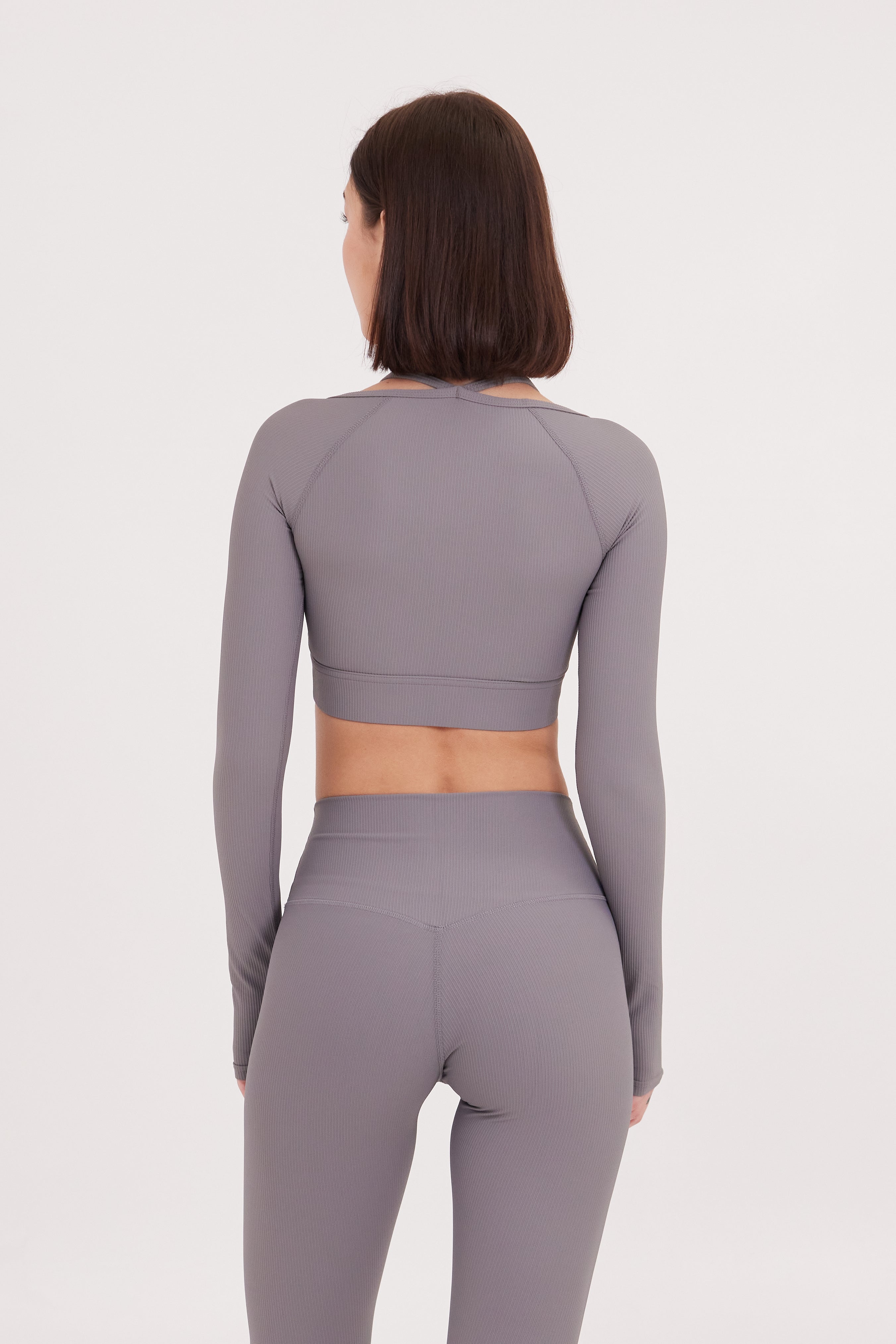 AirFlex Contour Long Sleeve Crop Top with Built-In Bra Light Grey