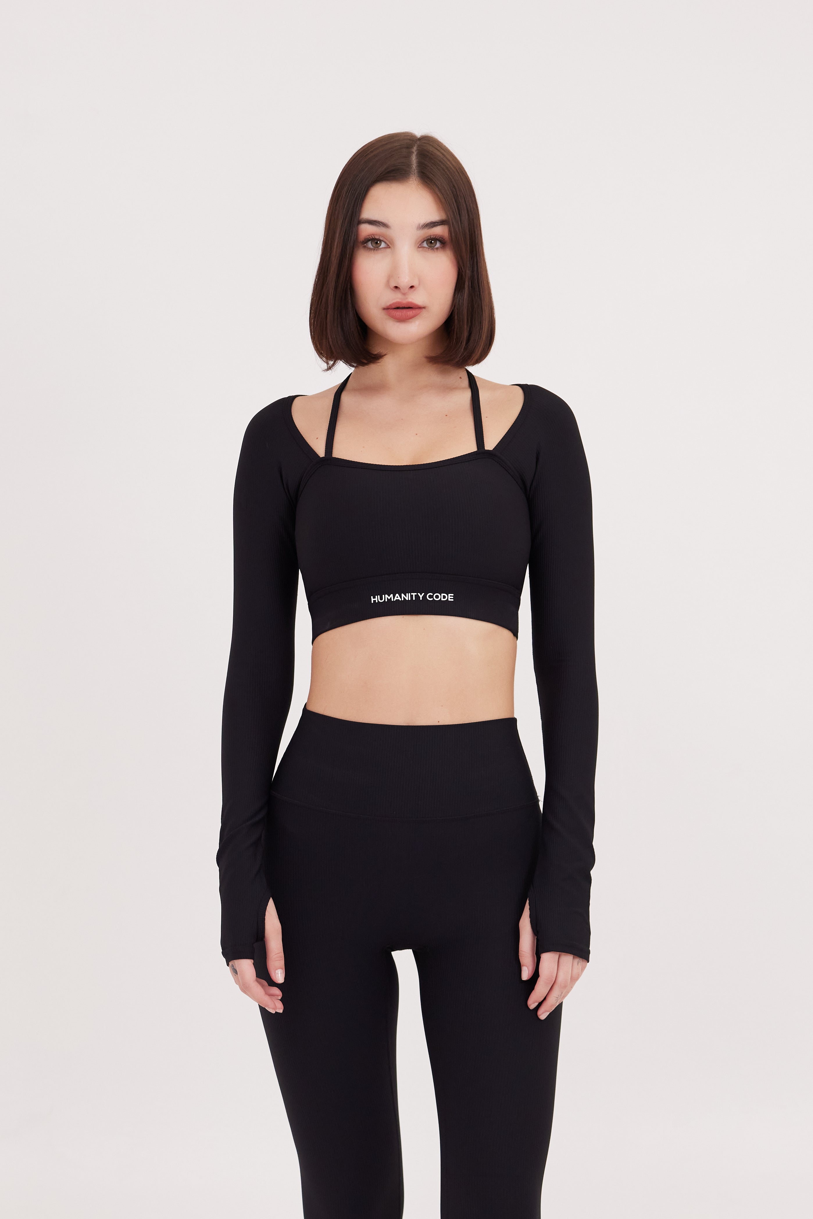 AIRFLEX CONTOUR LONG SLEEVE CROP TOP WITH Built-In bra Black